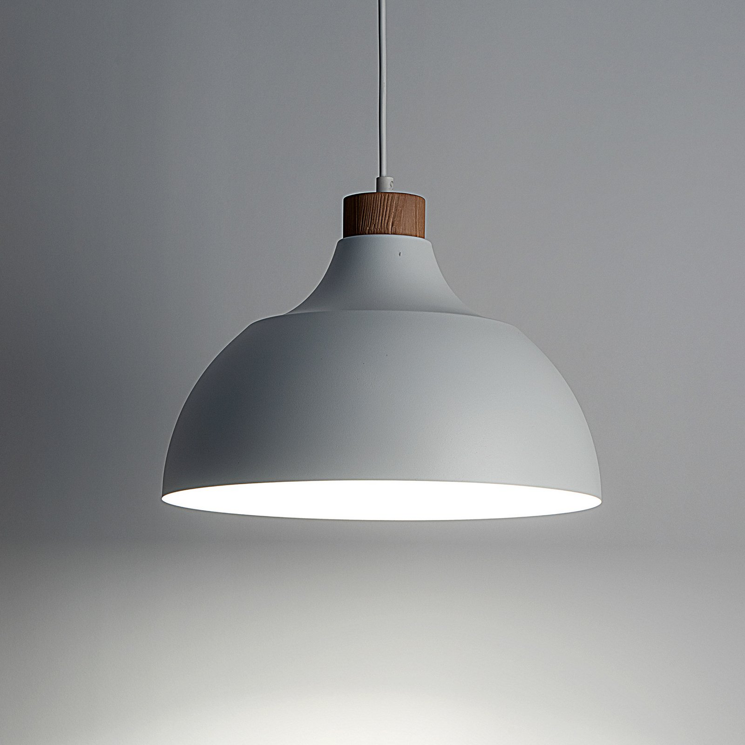 B-Ware Envostar Hängeleuchte Kaitt Holzdetail ø 34 Cm Weiß Hängelampe Lampe Leuchte