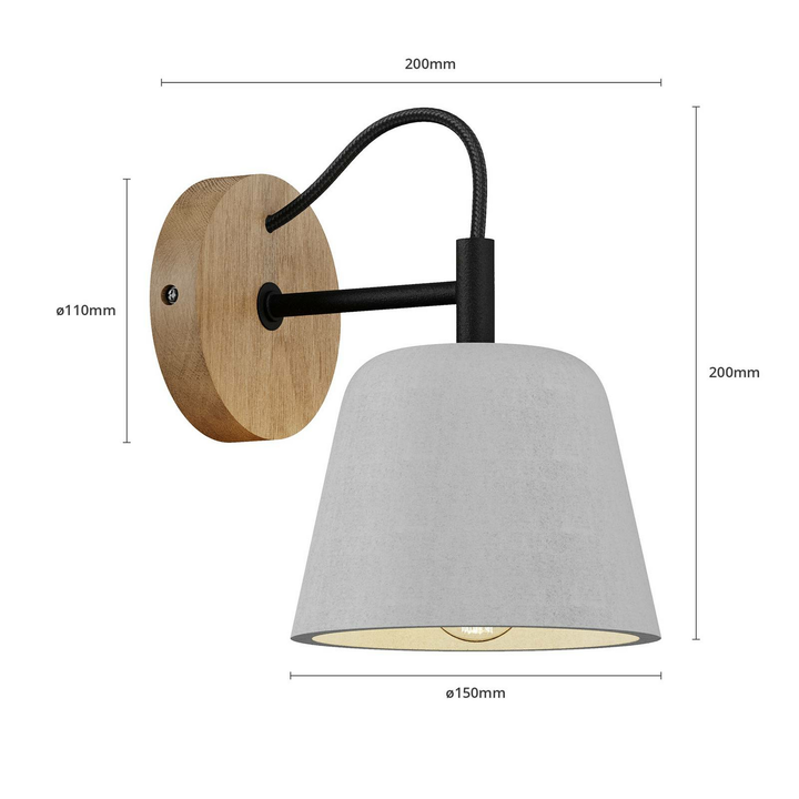 Lucande Kalinda Wandleuchte Wandlampe Wandlicht Leuchte Lampe Betonschirm Holz