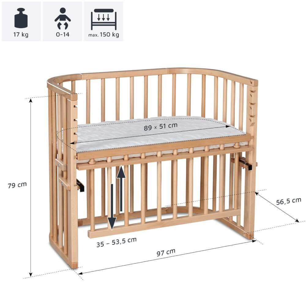 B-Ware Babybay Maxi Comfort Plus Beistellbett Babybett Babybettchen Bett Natur Lackiert - 4260472559758