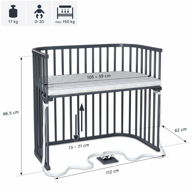 Babybay Beistellbett Boxspring Kinderbett Bett Gitterbett Xxl Schiefergrau B-Ware - 4260472557457