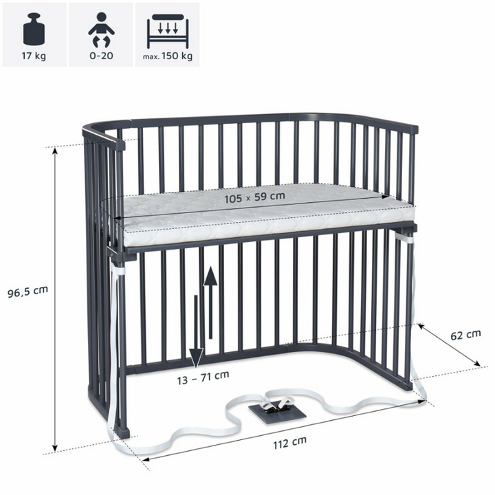 Babybay Beistellbett Boxspring Kinderbett Bett Gitterbett Xxl Schiefergrau B-Ware - 4260472557457
