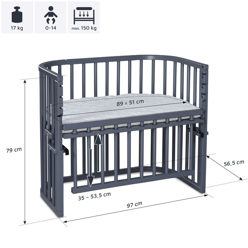 B-Ware Babybay Maxi Comfort Plus Beistellbett Kinderbett Babybett Bett Schiefergrau - 4260472559772