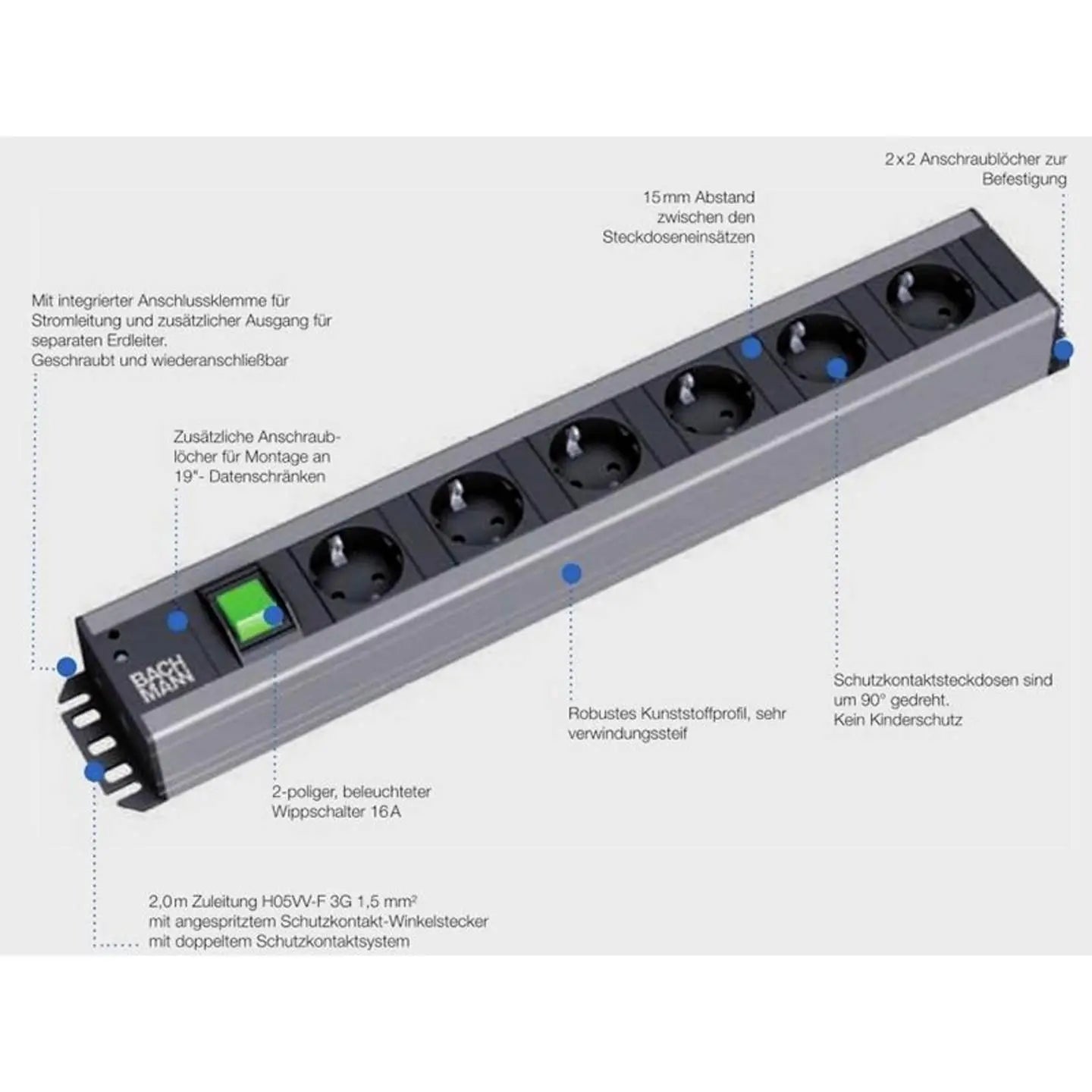 B-Ware Bachmann 300011 Steckdosenleiste Mehrfachsteckdose Schalter 6fach Arbeitsplatz - 4016514034277