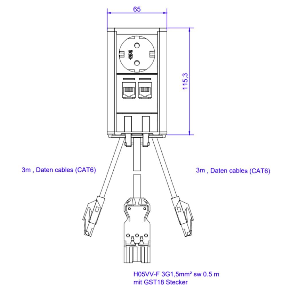 B-Ware Bachmann Steckdoseneinheit Turm Cee7/3 Cat6 A Einbau Schwarz 0.5m Gst18 - 4057298097461