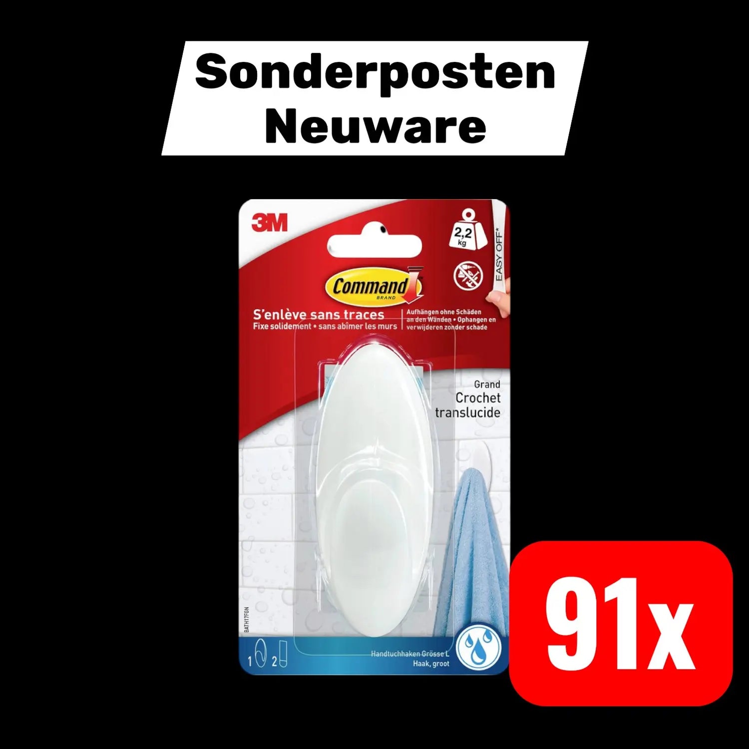 B-Ware 3 M Command Bad Large Handtuchhaken (L X B X H) 114 X 41 X 38 Mm Weiß 91 Stück - 5902658100659