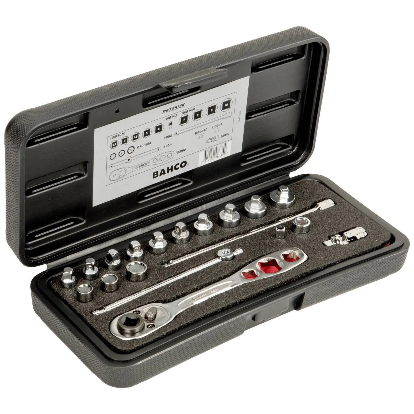 B-Ware Bahco Steckschlüsseleinsatz Set Werkzeugkasten 1/4 Zoll 19tlg Stahl Din3120 - 7314151088354