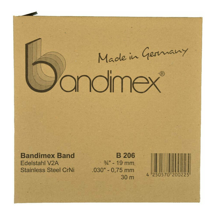 Bandimex Stahlband Band V2 A 19mm 3 4 L 30m Vollrunde Kanten Teichbau Rohrenden B-Ware - 4250570200225