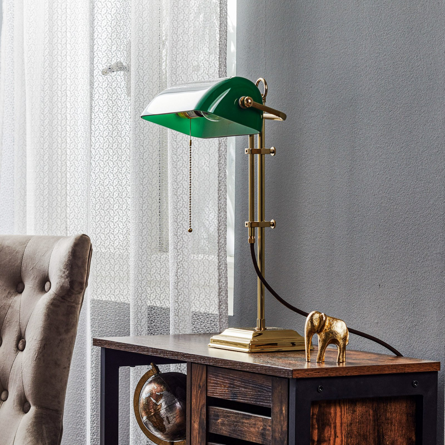 B-Ware Berliner Messinglampen Bankerlampe Gita Tischleuchte Tischlampe Messing Grün E27