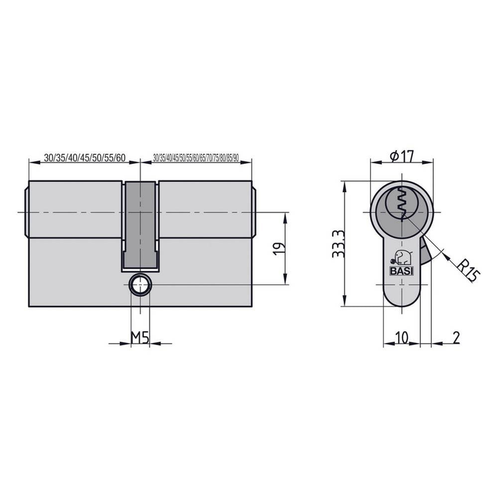 Basi 5000 1545 Profil Doppelzylinder 45 / 75 Mm Türschutz Fensterschutz Schloss B-Ware - 3838923642093