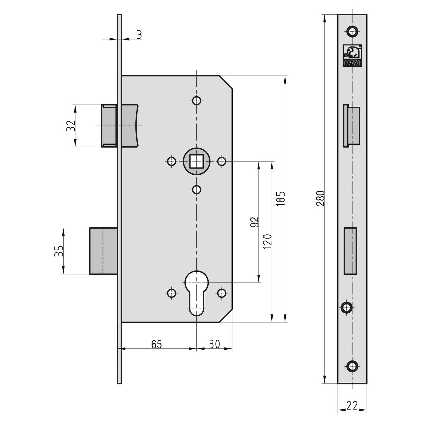 B-Ware Basi Einsteckschloss Türschloss Haustürschloss Es 979 Einsteck Links Silber - 4026434070330
