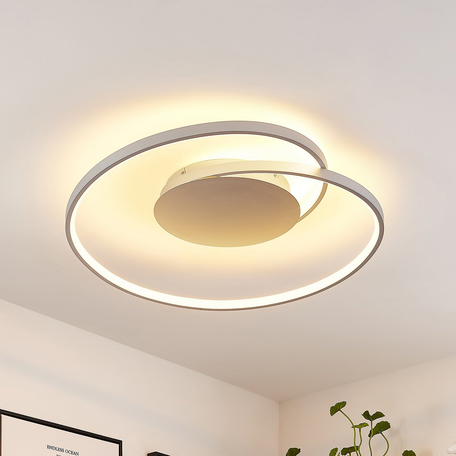 B-Ware Lucande Deckenleuchte Deckenlampe Led Enesa Silber Rund Fernbedienung Dimmbar