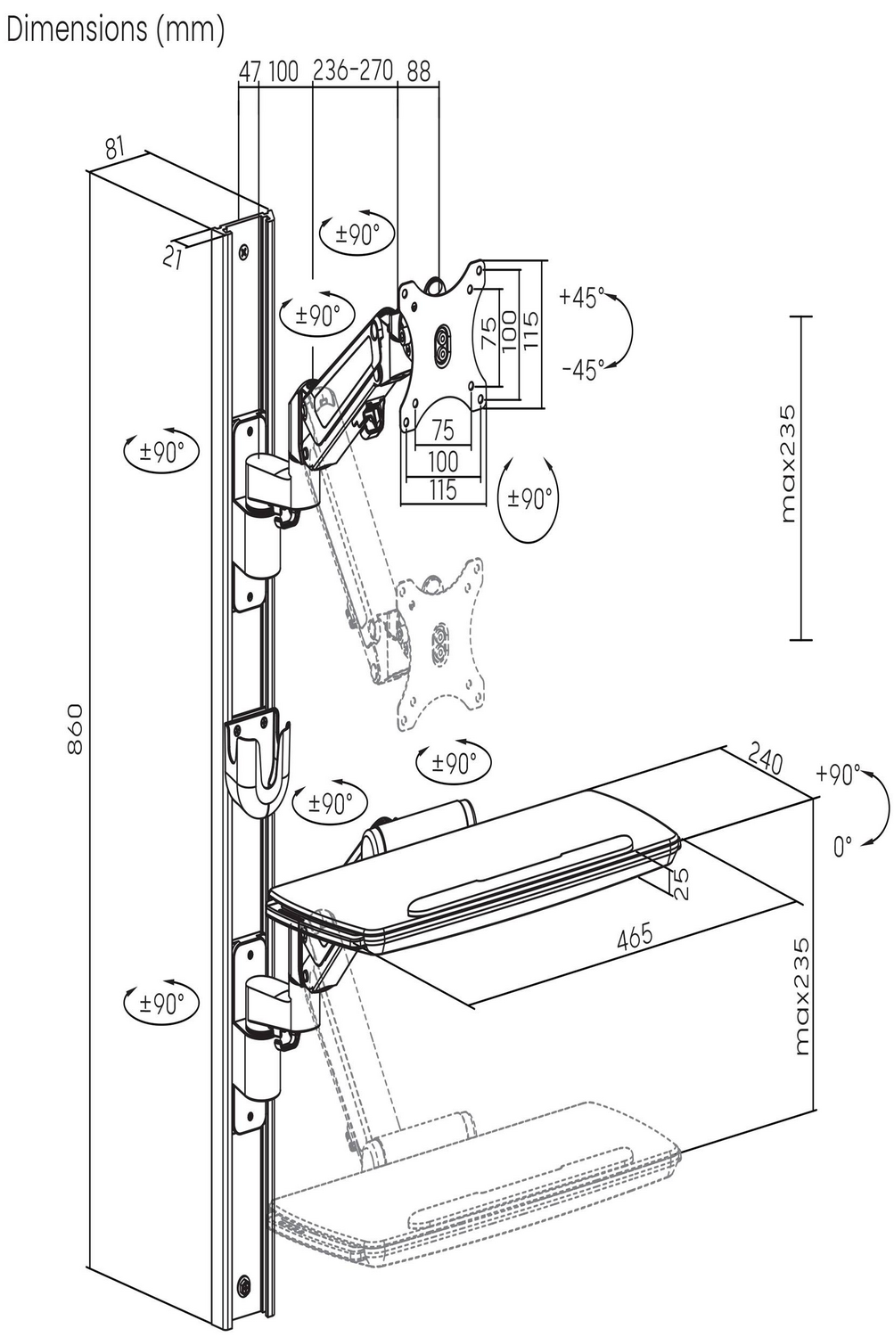 Support mural pour écran Spea Ka Professional Sp Mm 960 avec plateau et support pour clavier (produit d'occasion)