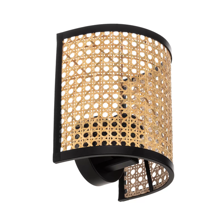 Lindby Wandleuchte Yaelle 20 cm hoch Rattan schwarz Lampe Leuchte Spot E27 Licht