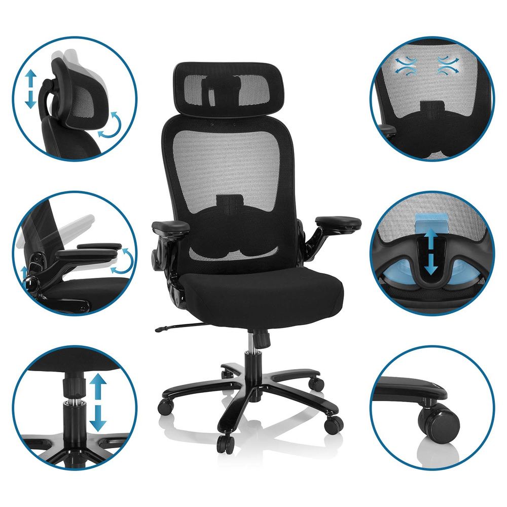 hjh OFFICE INSTRUCTOR SW I PRO Stoff/Netz XXL Drehstuhl Bürostuhl Stuhl Schwarz  - 4064323017240