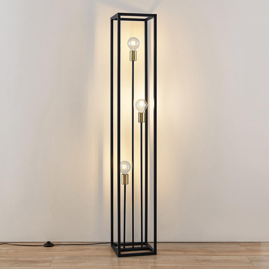 Lindby Tiliane Käfig Stehlampe Stehleuchte Lampe Leuchte 3 Flammig E27 Schwarz B-Ware - 4251911708653
