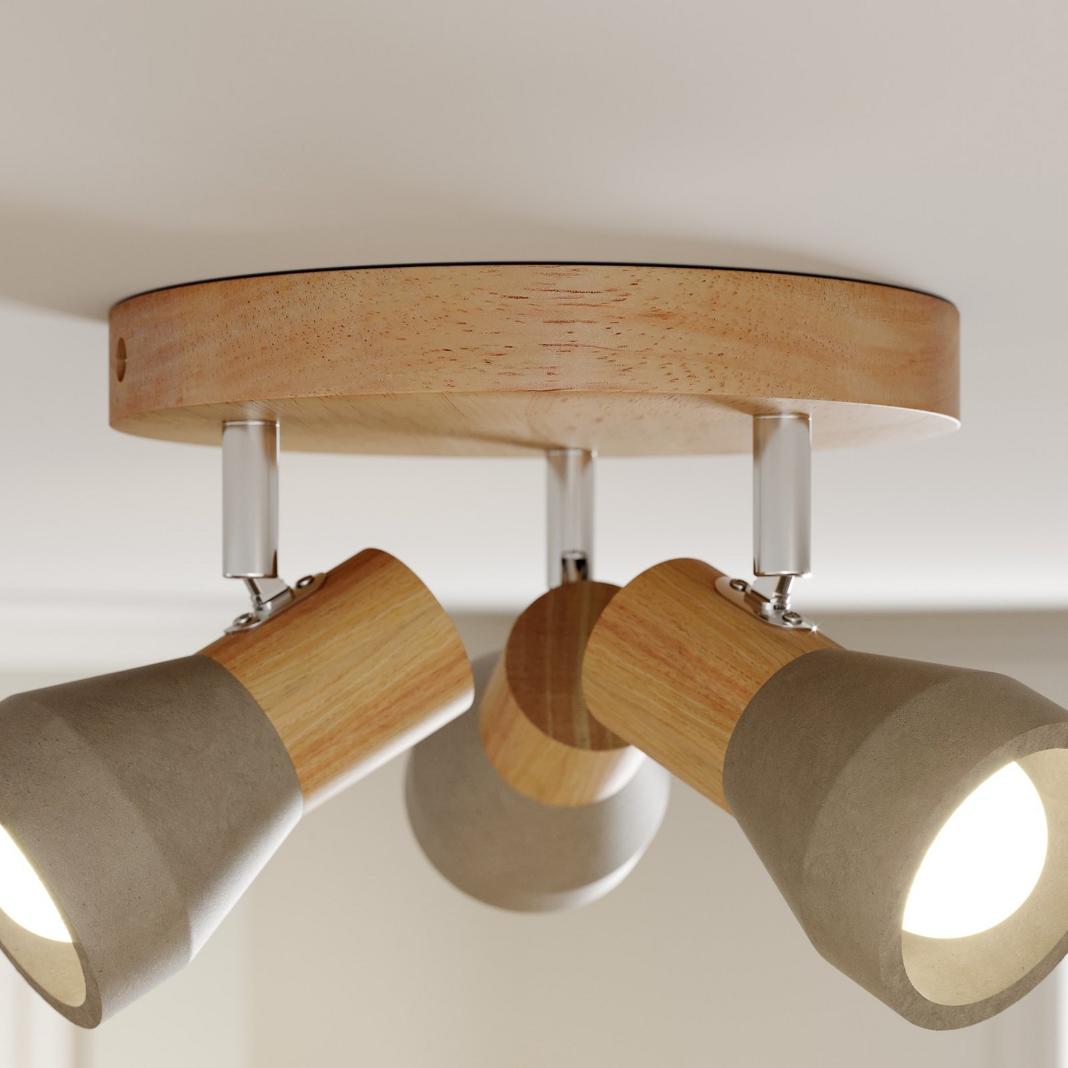 B-Ware Lindby Led Strahler Filiz Lampe Leuchte Deckenlampe 3 Fl. E14 Rund Holz Beton