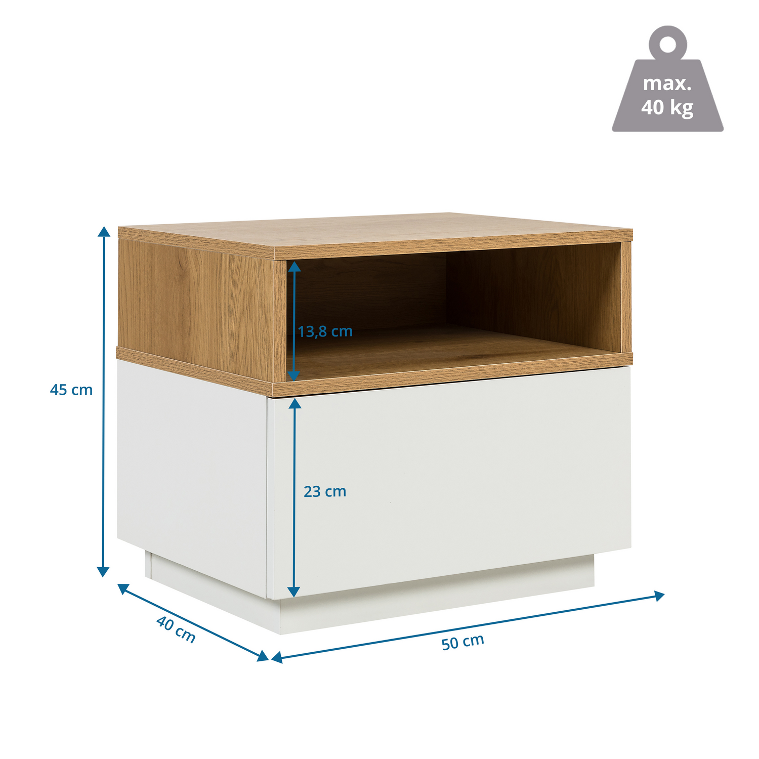 Hjh Living Beistelltisch Nachttisch Melmo Weiß Eiche Stauraum Möbel 50x40x45 Cm B-Ware - 4064323038115