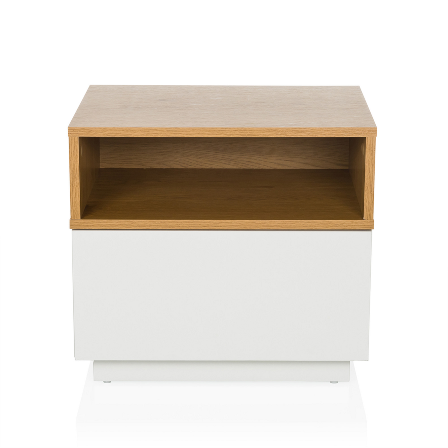 Hjh Living Beistelltisch Nachttisch Melmo Weiß Eiche Stauraum Möbel 50x40x45 Cm B-Ware - 4064323038115