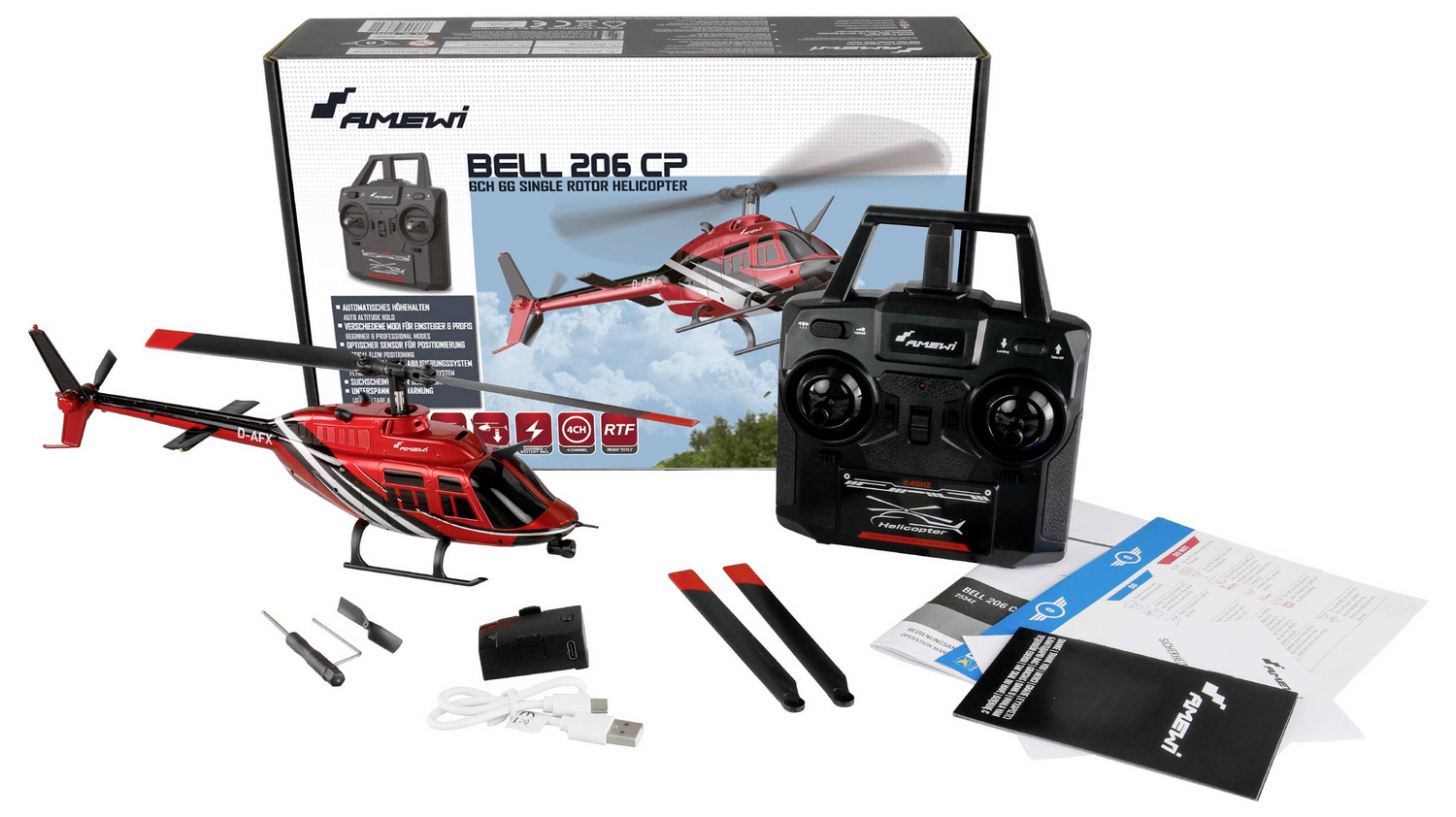 B-Ware Amewi I Bell 206 Hubschrauber Jet Ranger Rc 6 Kanal Rtf Usb C Ladebuchse Heli - 4262408976301