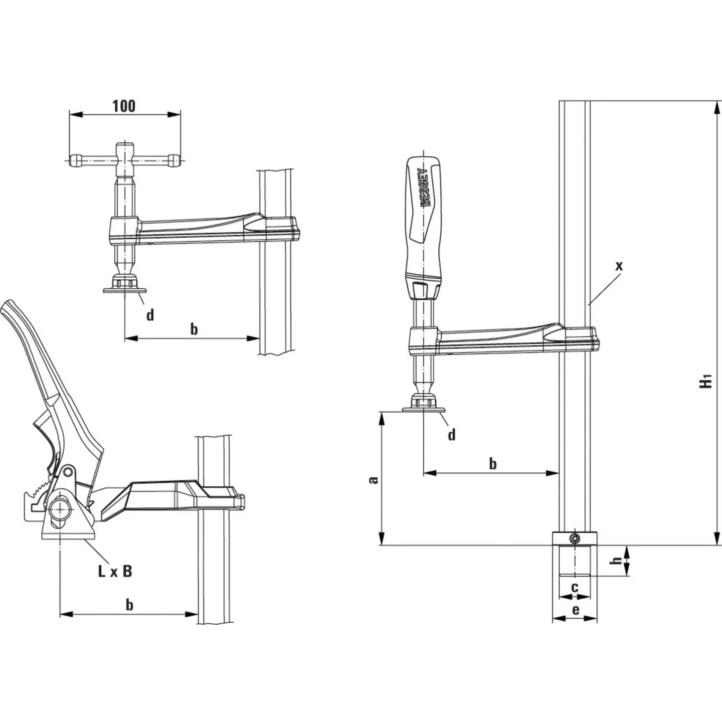B-Ware Bessey Spannelement Adapter Werkbank Hebelgriff 200mm 16mm 3000 N Schwarz