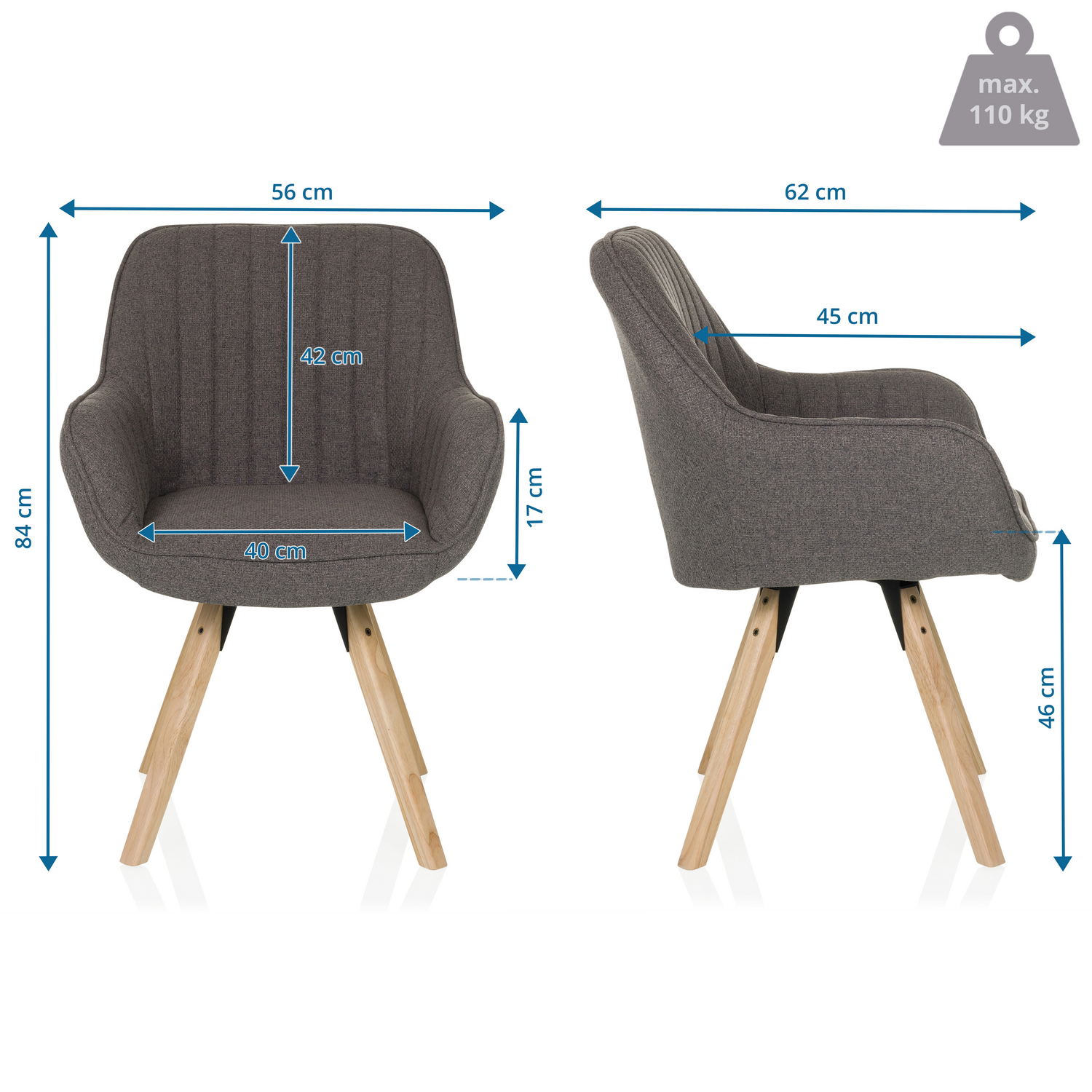 B-Ware Hjh Living Stuhl Besucherstuhl Scandi Soft Esszimmerstuhl Polyester Dunkelgrau - 4064323045205