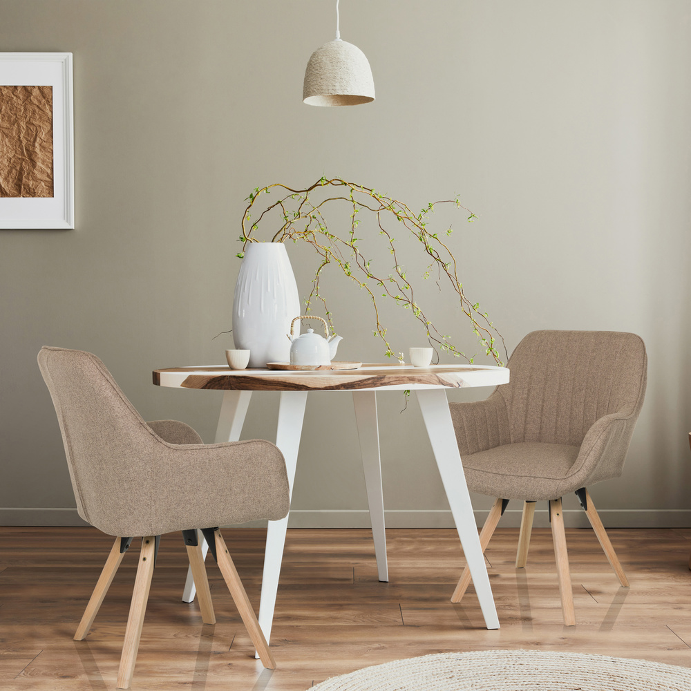 Hjh Living Besucherstuhl Esszimmerstuhl Scandi Soft Stoff Beige Drehfunktion B-Ware - 4064323045229