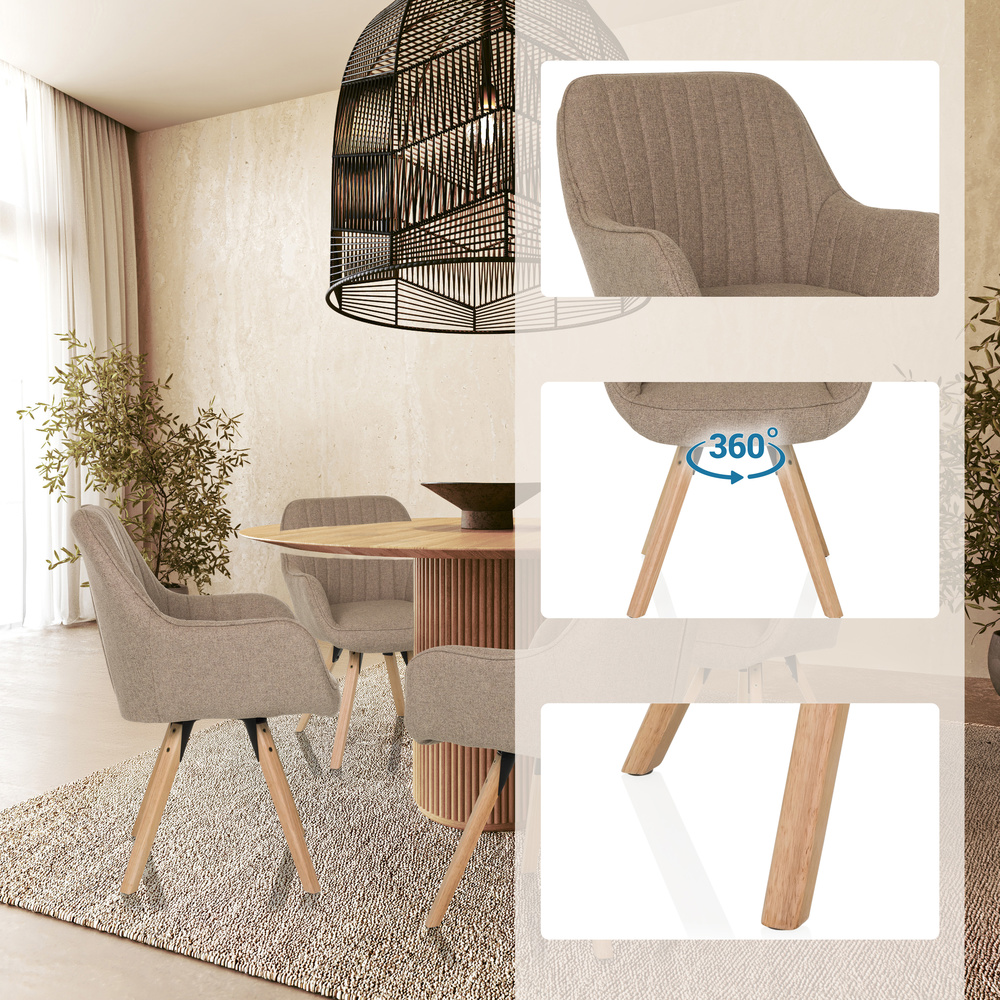 Hjh Living Besucherstuhl Esszimmerstuhl Scandi Soft Stoff Beige Drehfunktion B-Ware - 4064323045229