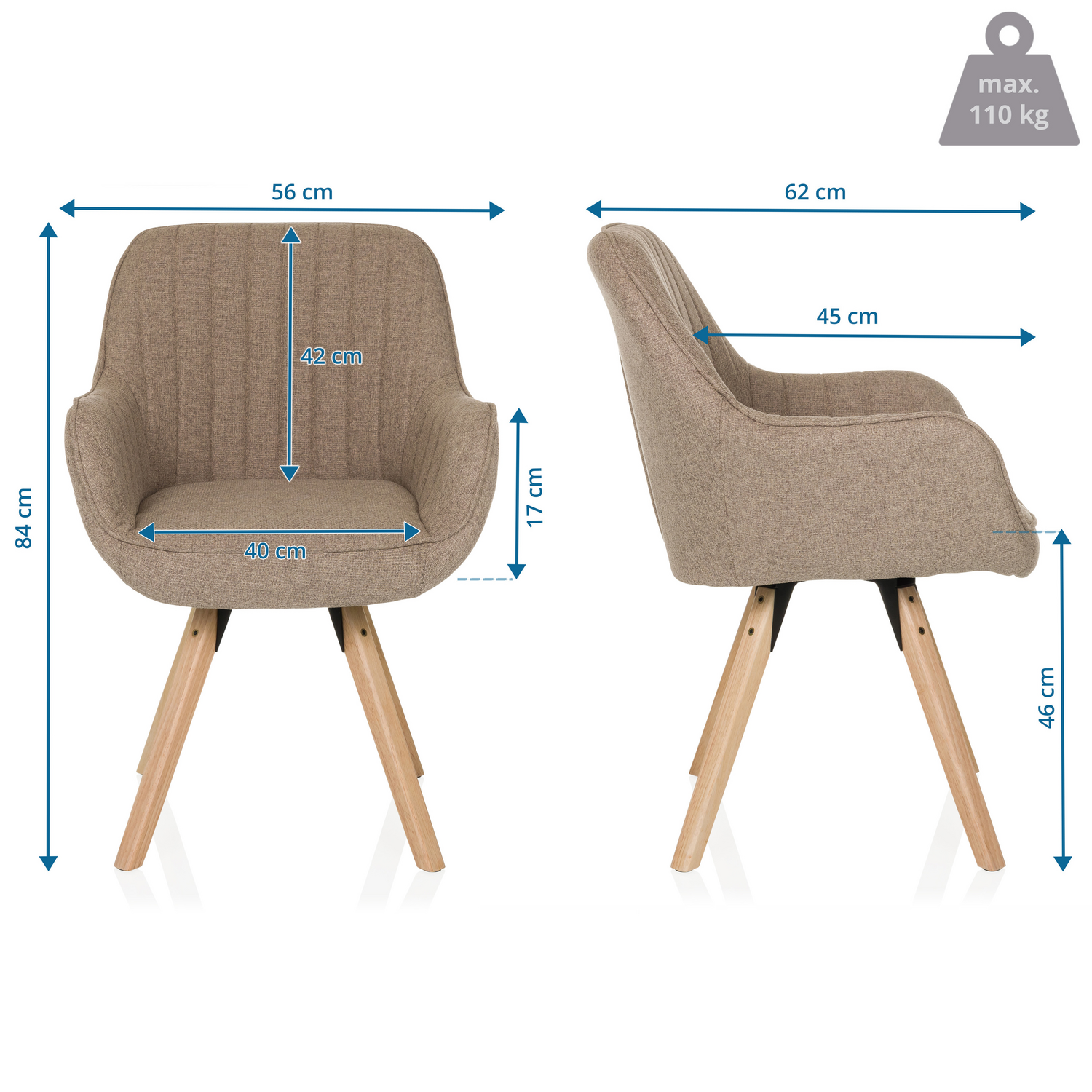 Hjh Living Besucherstuhl Esszimmerstuhl Scandi Soft Stoff Beige Drehfunktion B-Ware - 4064323045229