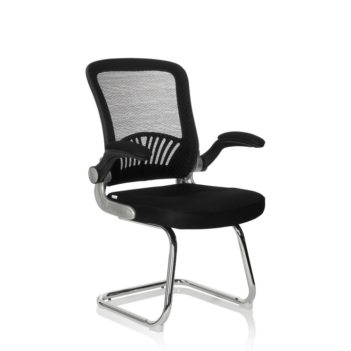 Hjh Office Besucherstuhl Konferenzstuhl Freischwinger Netzstoff Schwarz Armlehne B-Ware - 4251084672393
