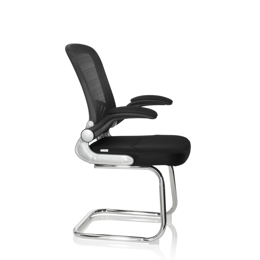 Hjh Office Besucherstuhl Konferenzstuhl Freischwinger Netzstoff Schwarz Armlehne B-Ware - 4251084672393