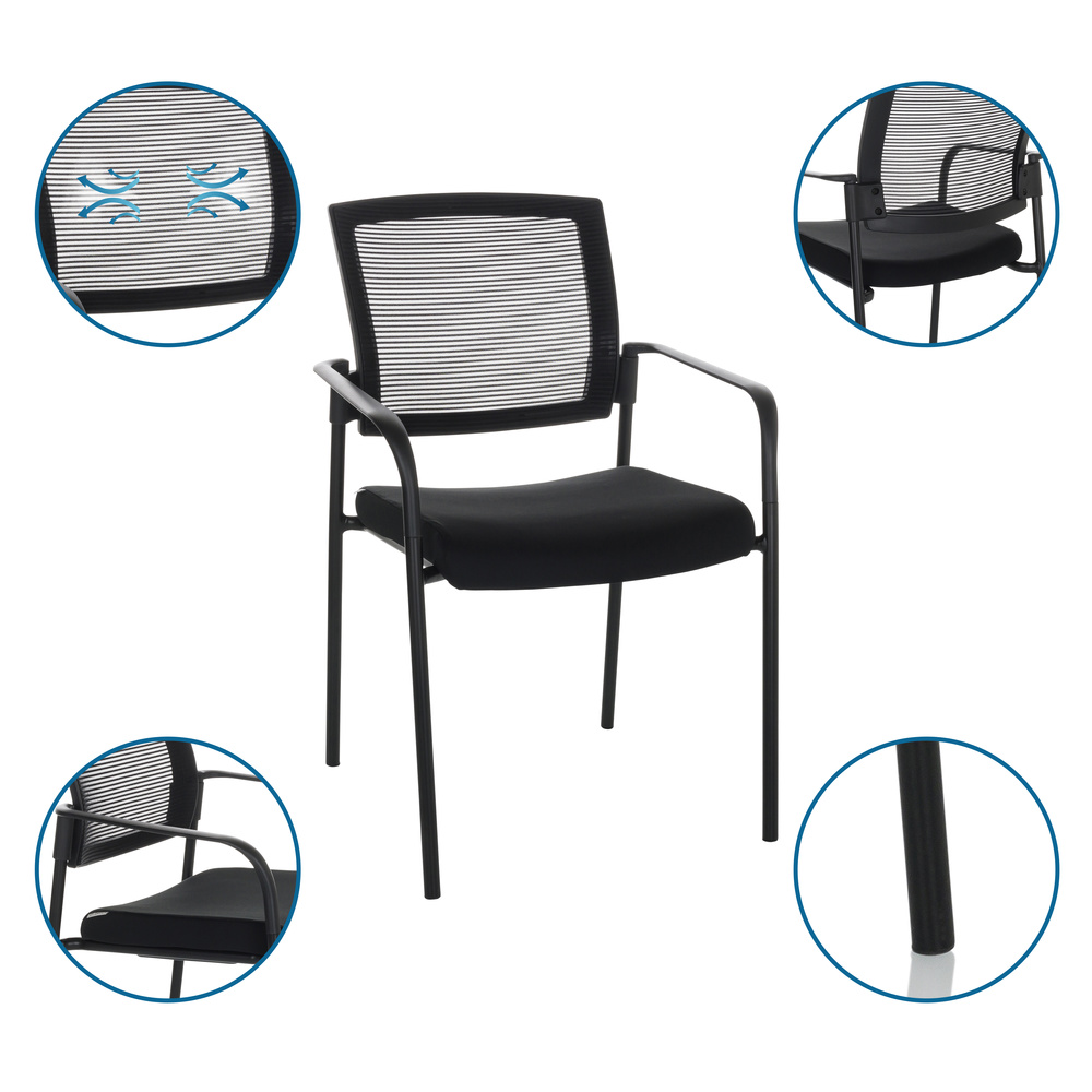 B-Ware Hjh Office Besucherstuhl Stuhl Schwarz Netzstoff Stapelbar  2 Stück - 4064323035374