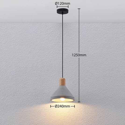 Lindby Beton-Pendelleuchte Lampe Leuchte Hängeleuchte IP20  Caisy mit Holz, r861 - 4251096551617