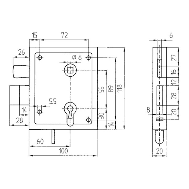 Bever Universal Kastenschloss Türriegel Kellertür Din Links Rechts 60mm 3 Stück B-Ware - 4002730112004