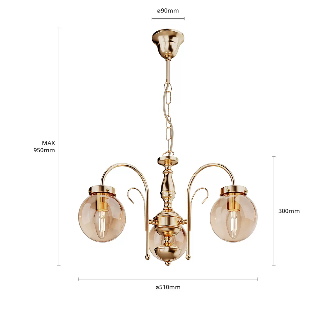 Kronleuchter Hector gold dreiflammig Deckenlampe Deckenleuchte Lampe Leuchte E14
