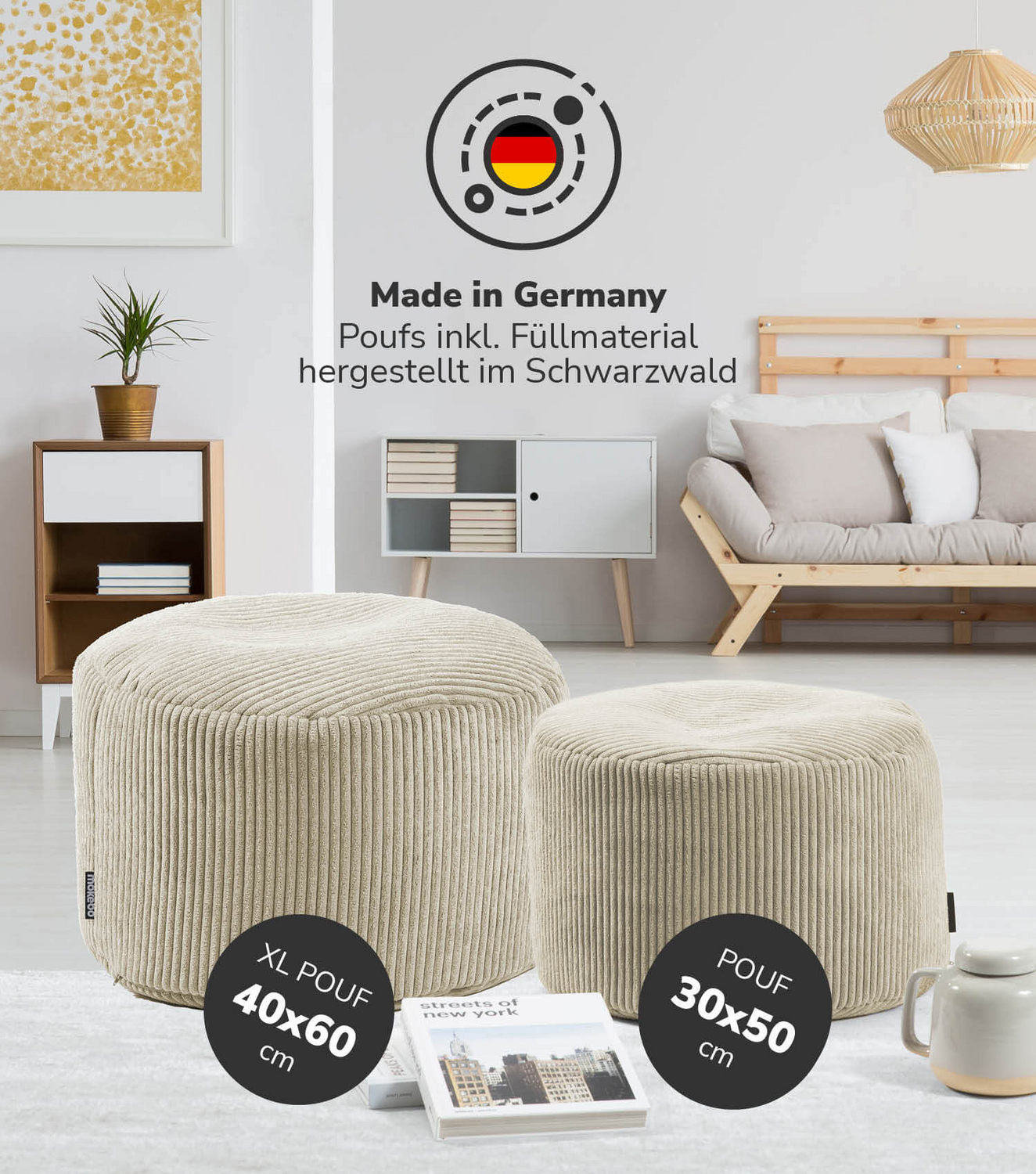 B-Ware Mokebo Pouf, Hocker O. Sitzhocker Aus Cord 30x50 Cm 'Der Faule Lenz', Bodenkisse
