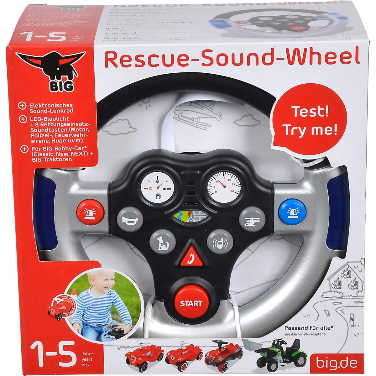 Big Rescue Sound Wheel Schallrad Bobbycar Rutschauto Big Weiß Schwarz Blau  B-Ware - 4004943564939