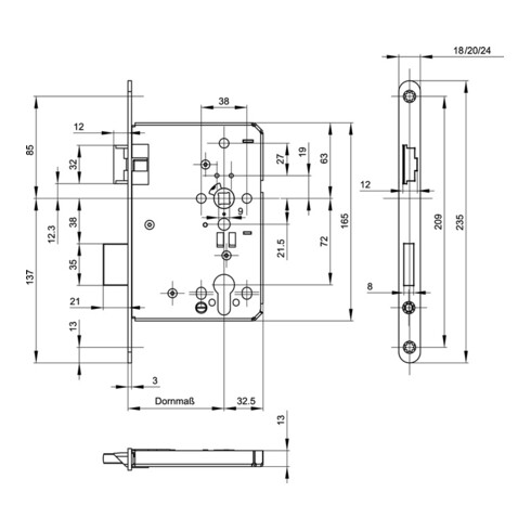 B-Ware Bks Feuerschutztürschloss Schloss Türschloss B 1206 24/65/72/9mm Din L 2 Stück - 4015540740299