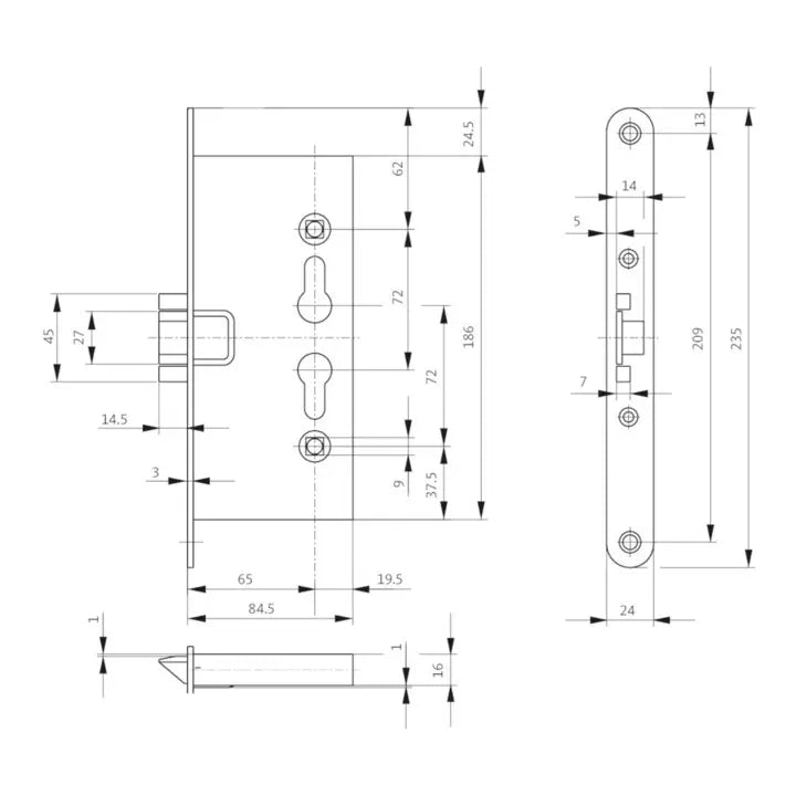 B-Ware Bks Panikeinsteckschloss Mittelfallenschloss Panikschloss Din1125 Verzinkt 65mm - 4015540802553