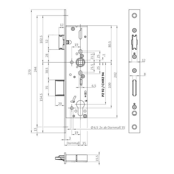 Bks Panikschloss Einsteckschloss Fluchttür Rahmentür Edelstahl 9mm 270mm B-Ware - 4015540743900