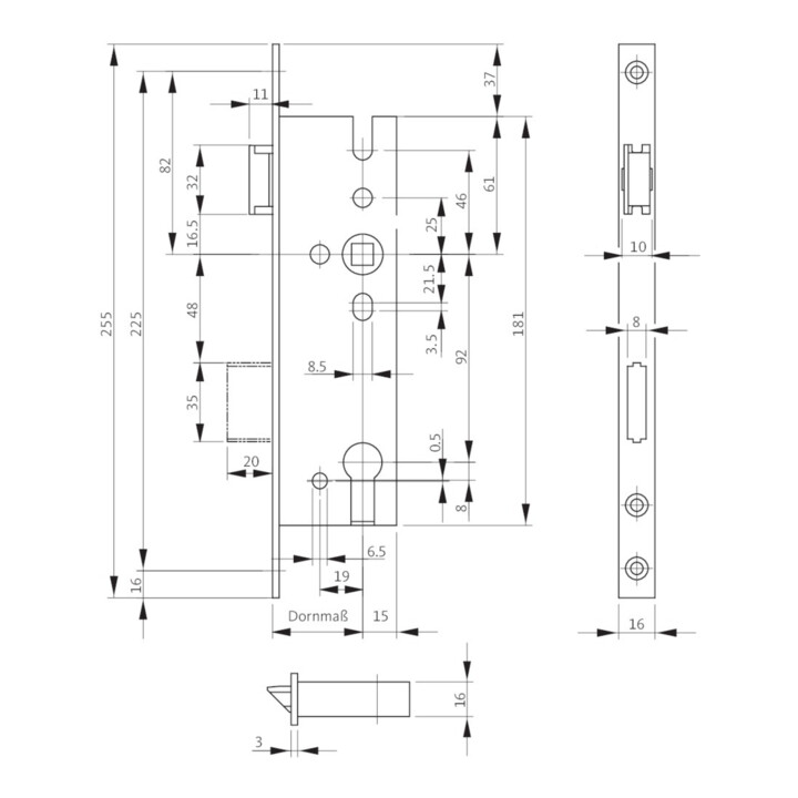 Bks Rr Einsteckschloss Türschloss 1300 Pz Din L/R Riegelausschluss 20mm 255mm  B-Ware - 4015540591402