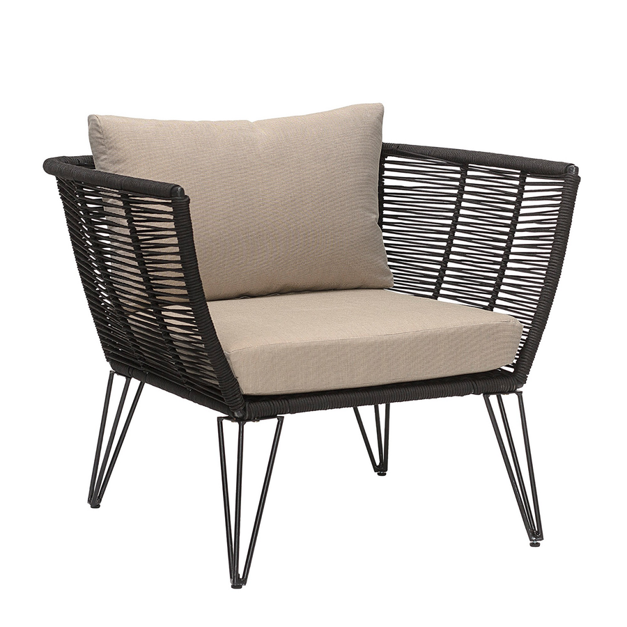 Bloomingville Mundo Lounge Chair Gartensessel Gartenstuhl Kissen Schwarz Beige   B-Ware - 5711173189441