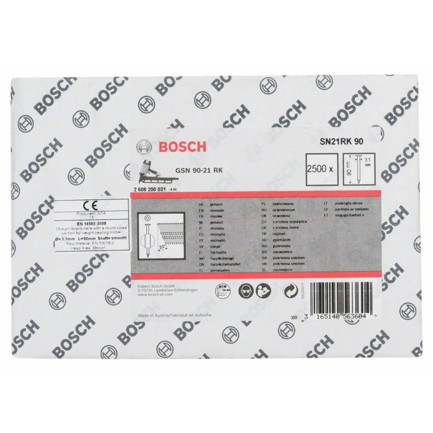 B-Ware Bosch Rundkopfstreifennägel Nägel 21 Grad Blank Glatt 2500 Stück 90mm - 3165140563604