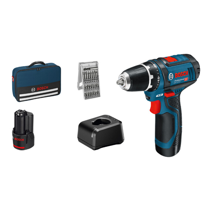 Bosch Akku Bohrschrauber Schrauber 12 V 15 Set Led Akku Ladegerät Bit Set Tasche  B-Ware - 4059952563879