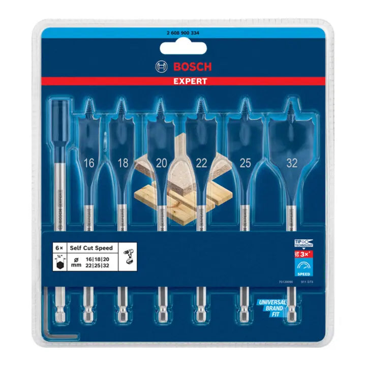 B-Ware Bosch Flachfräsbohrer Set Flachbohrer Holzbohrer Self Cut Speed Holz 7 Teilig - 4059952534084