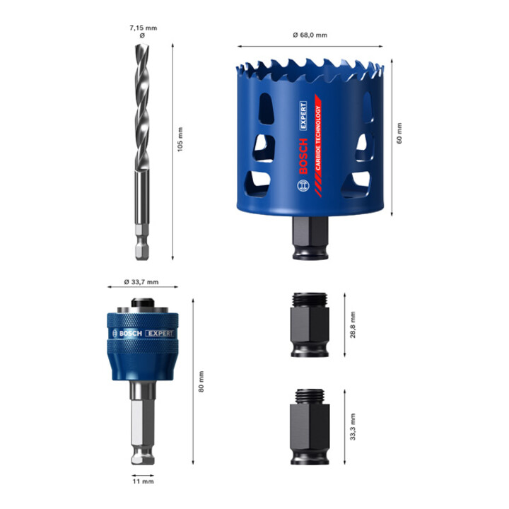 Bosch Lochsäge Set Starter Kit Tough Material 68x60mm Drehbohrer Schlagbohrer B-Ware - 4059952535968