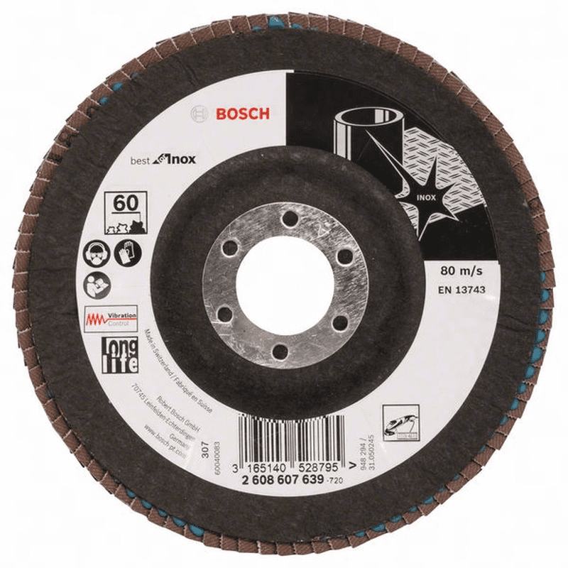 Bosch Fächerschleifscheibe Schleifblatt Inox Glas X581 125 x 22,23 mm 10 STÜCK - 3165140528795