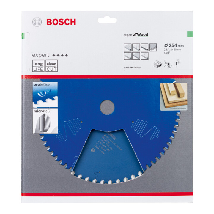 Bosch Kreissägeblatt Sägeblatt Holz 254x30x2,6mm 54 Microteq Zähne Expert B-Ware - 3165140880923