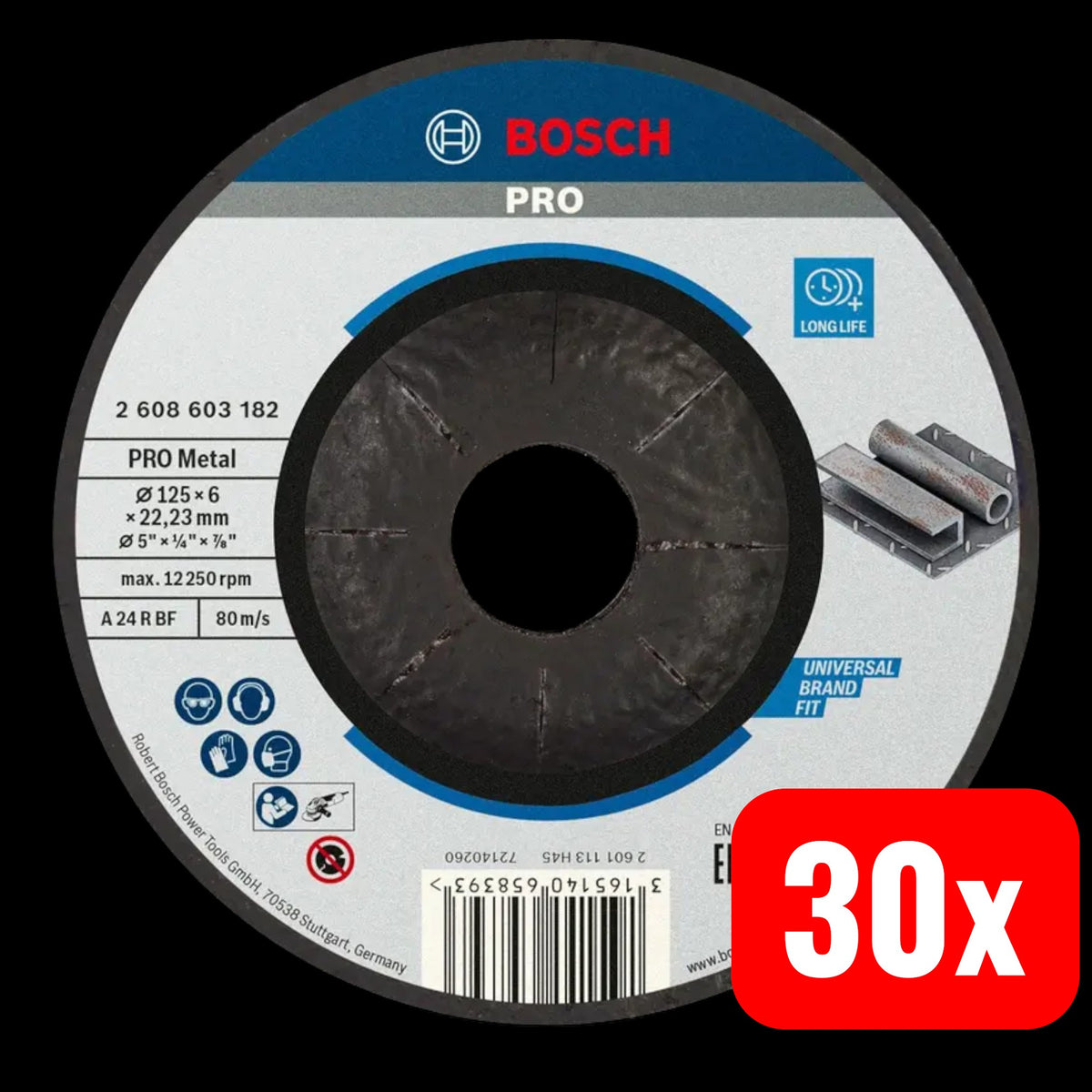 Bosch Schruppscheibe Schleifscheibe Standard for Metal 125 mm 6 mm 30 STÜCK - 3165140658393