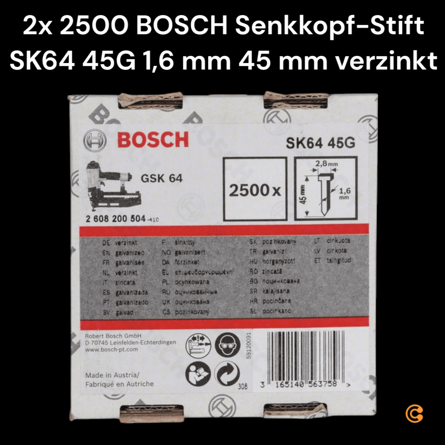 Bosch Senkkopf Stift Nagel Sk64 45 G 1 6 Mm 45 Mm 5000er B-Ware - 3165140563758