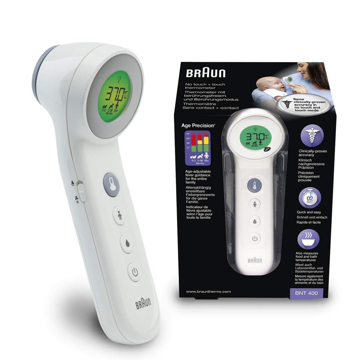 Braun No touch + touch Thermometer mit Age Precision BNT400WE Stirnmessung Stirn - 4022167004000